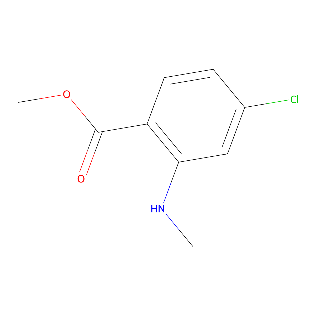 Methyl 4-chloro-2-(methylamino)benzoate molecular structure, CAS 19828-47-8