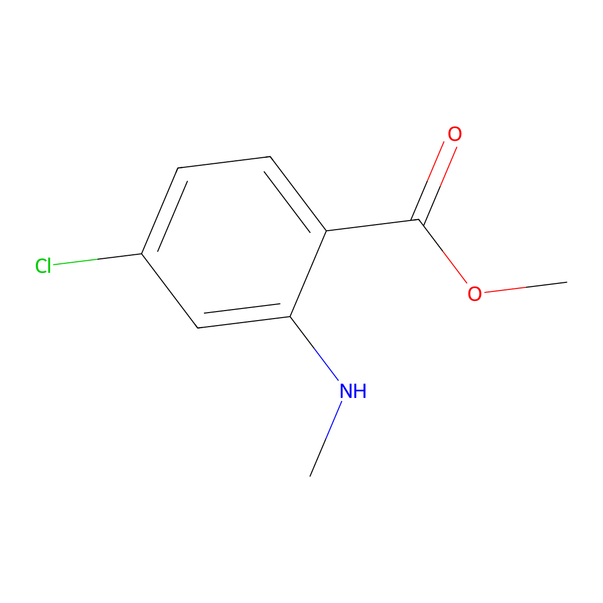 Methyl 4-chloro-2-(methylamino)benzoate molecular structure, CAS 19828-47-8