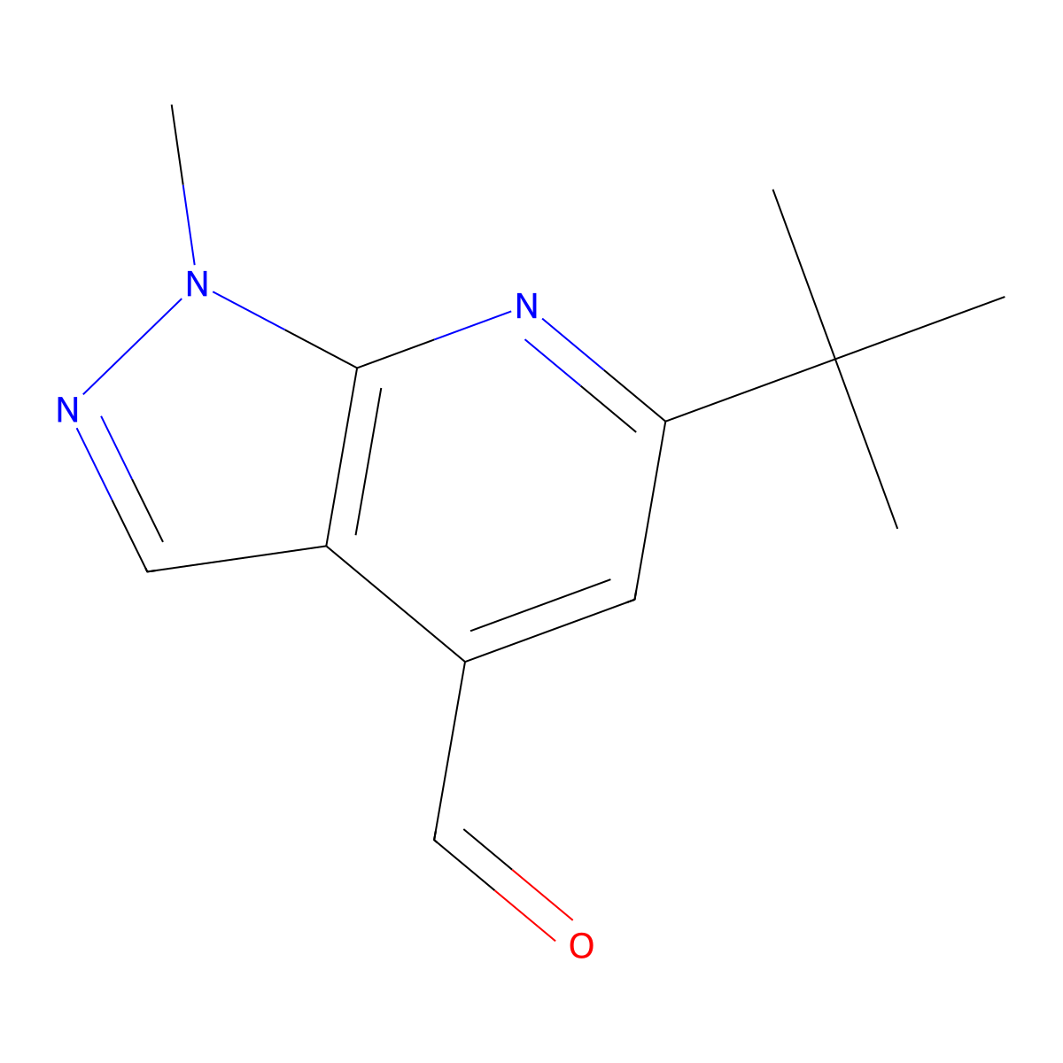 6-tert-Butyl-1-methyl-1H-pyrazolo[3,4-b]pyridine-4-carbaldehyde molecular structure, CAS 1982857-01-1