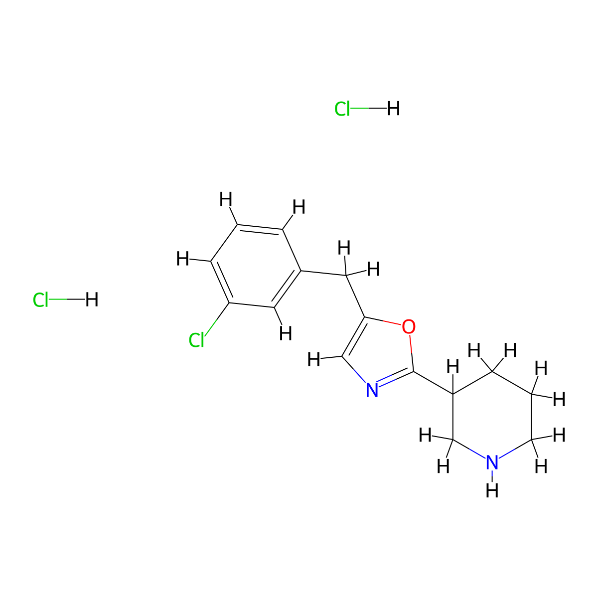 3-[5-(3-Chlorobenzyl)-1,3-oxazol-2-yl]piperidine dihydrochloride molecular structure, CAS 1982950-49-1