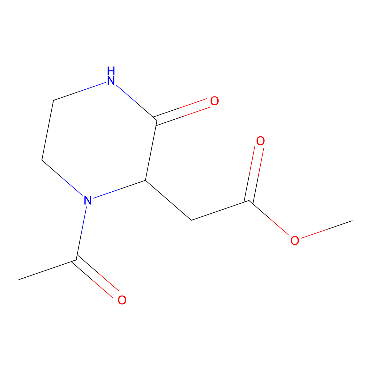 Methyl 2-(1-acetyl-3-oxopiperazin-2-yl)acetate molecular structure, CAS 19831-04-0
