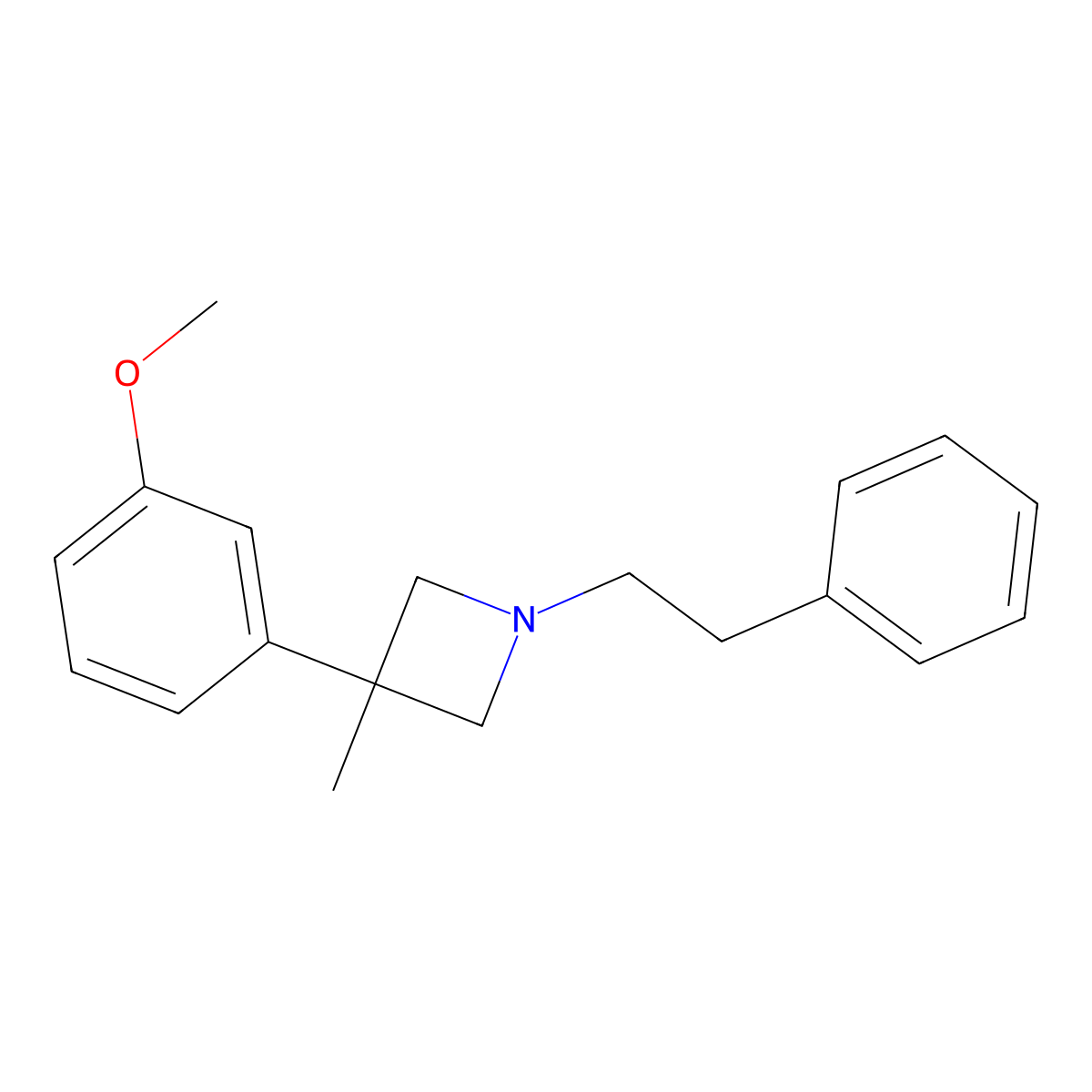 Azetidine, 3-(m-methoxyphenyl)-3-methyl-1-phenethyl- molecular structure, CAS 19832-28-1