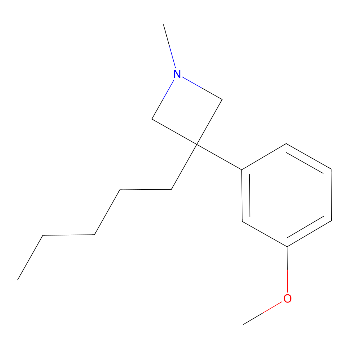 Azetidine, 3-(m-methoxyphenyl)-1-methyl-3-pentyl- molecular structure, CAS 19832-52-1