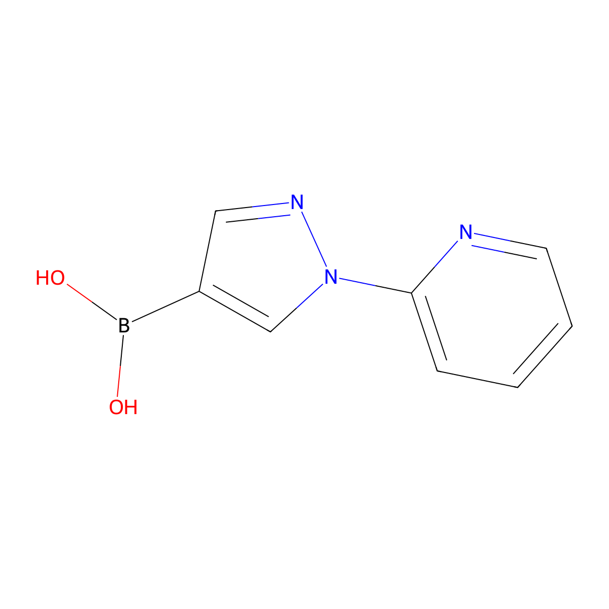 (1-(Pyridin-2-yl)-1H-pyrazol-4-yl)boronic acid molecular structure, CAS 1983203-12-8
