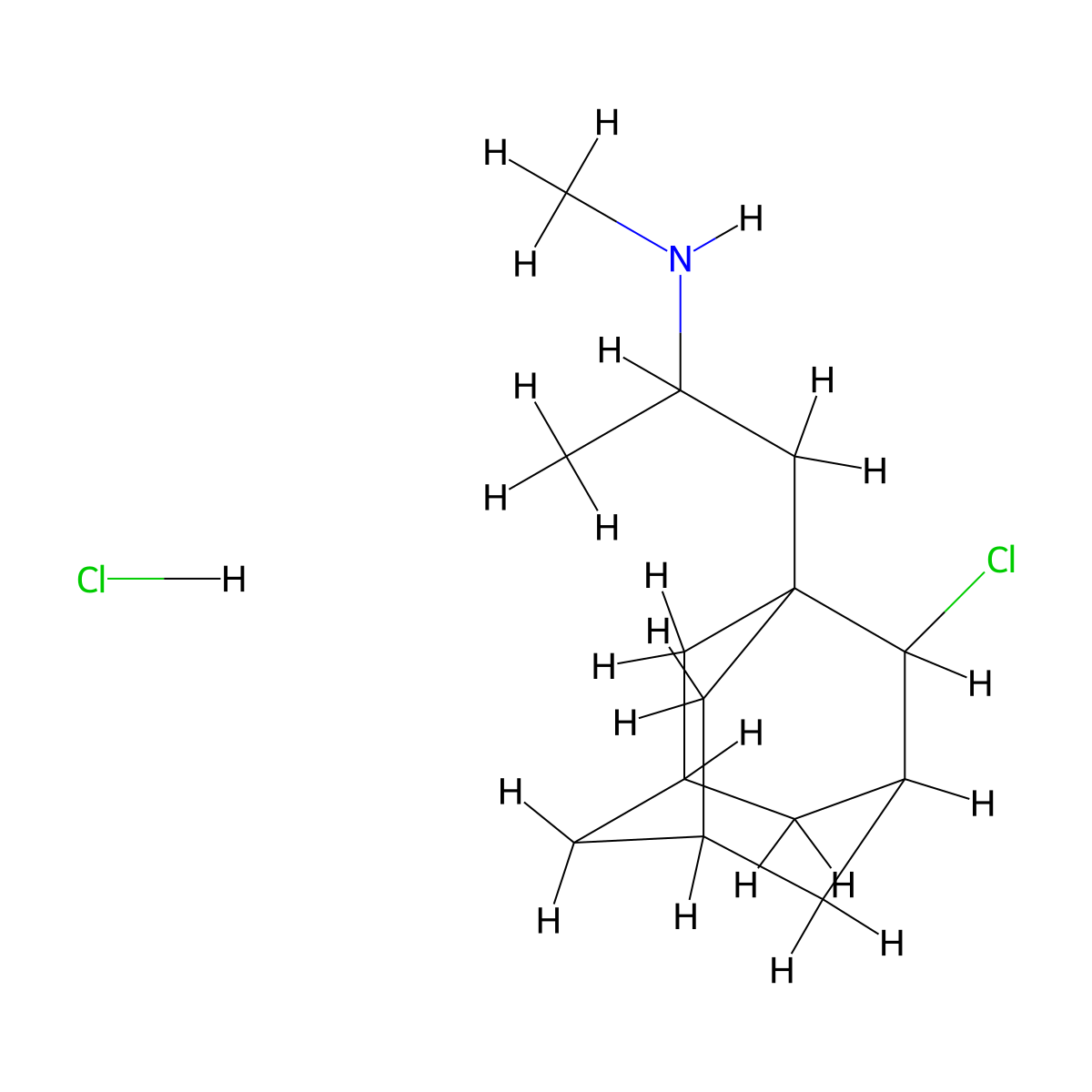 1-(2-Chloroadamantan-1-yl)-N-methylpropan-2-amine--hydrogen chloride (1/1) molecular structure, CAS 19835-43-9