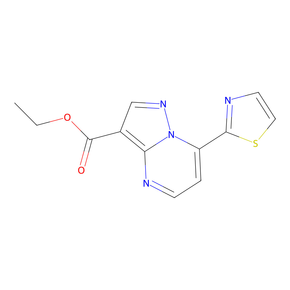 Ethyl 7-(thiazol-2-yl)pyrazolo[1,5-a]pyrimidine-3-carboxylate molecular structure, CAS 1983815-38-8