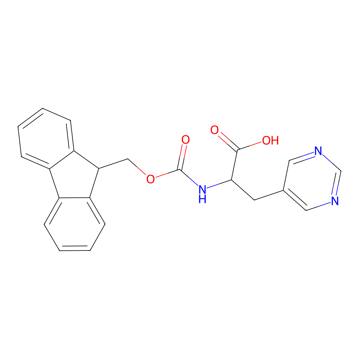 (2R)-2-(9H-fluoren-9-ylmethoxycarbonylamino)-3-pyrimidin-5-yl-propanoic acid molecular structure, CAS 1983904-11-5