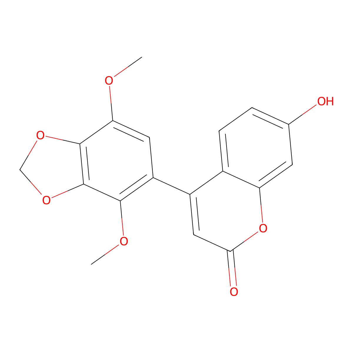 2H-1-Benzopyran-2-one, 4-(4,7-dimethoxy-1,3-benzodioxol-5-yl)-7-hydroxy- molecular structure, CAS 1983915-98-5