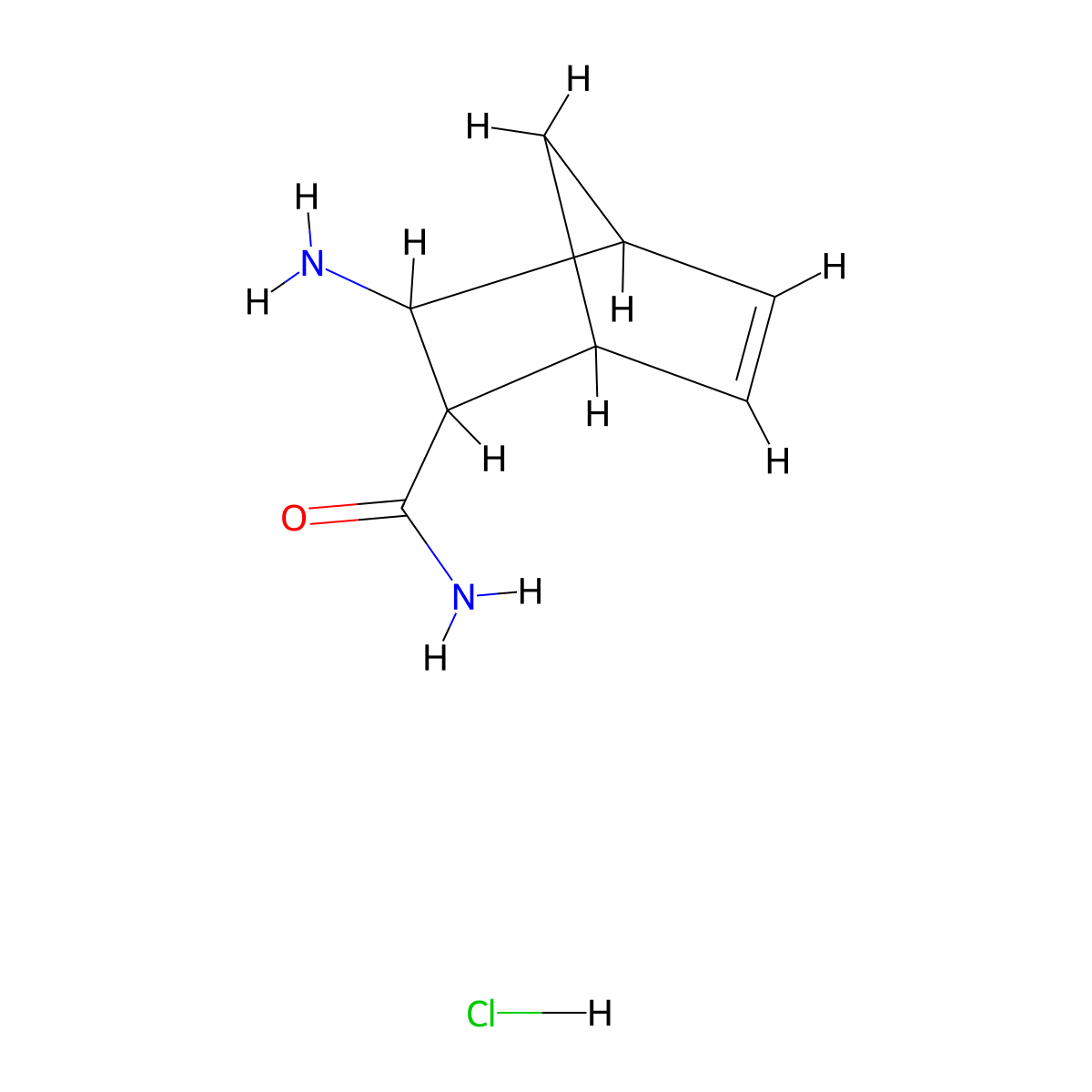 3-Aminobicyclo[2.2.1]hept-5-ene-2-carboxamide hydrochloride molecular structure, CAS 1983937-92-3