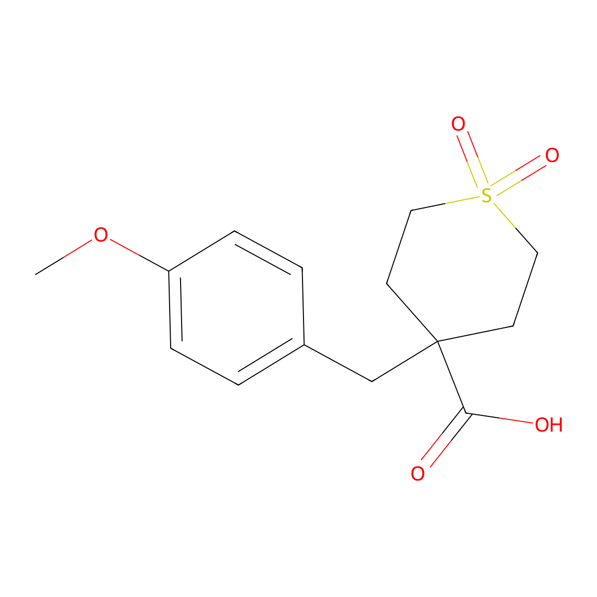 4-[(4-Methoxyphenyl)methyl]-1,1-dioxo-1Lambda(6)-thiane-4-carboxylic acid molecular structure, CAS 1983938-22-2
