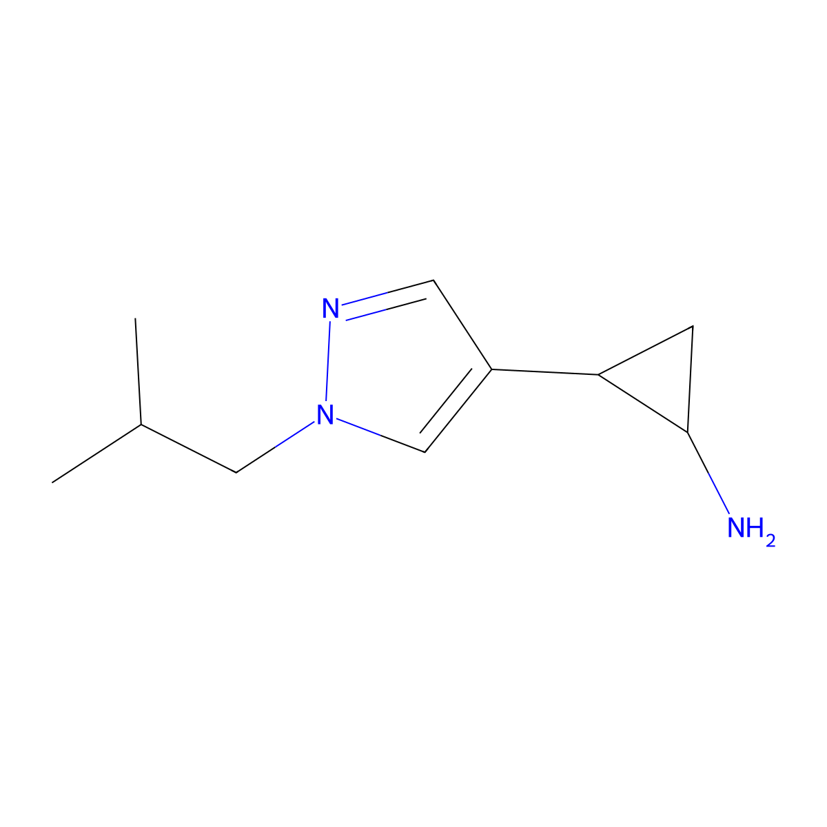 rac-(1R,2S)-2-[1-(2-methylpropyl)-1H-pyrazol-4-yl]cyclopropan-1-amine molecular structure, CAS 1983998-72-6