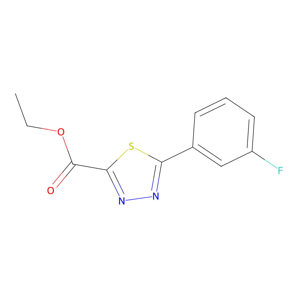 Ethyl 5-(3-fluorophenyl)-1,3,4-thiadiazole-2-carboxylate molecular structure, CAS 1984038-28-9