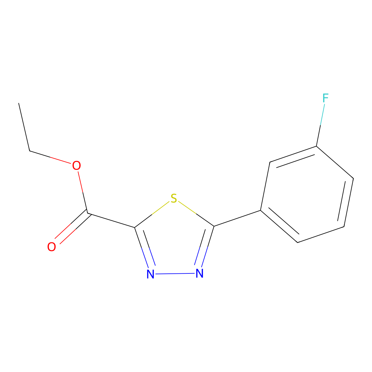Ethyl 5-(3-fluorophenyl)-1,3,4-thiadiazole-2-carboxylate molecular structure, CAS 1984038-28-9