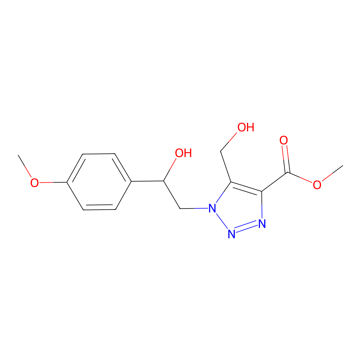 methyl 1-[2-hydroxy-2-(4-methoxyphenyl)ethyl]-5-(hydroxymethyl)-1H-1,2,3-triazole-4-carboxylate molecular structure, CAS 1984052-97-2
