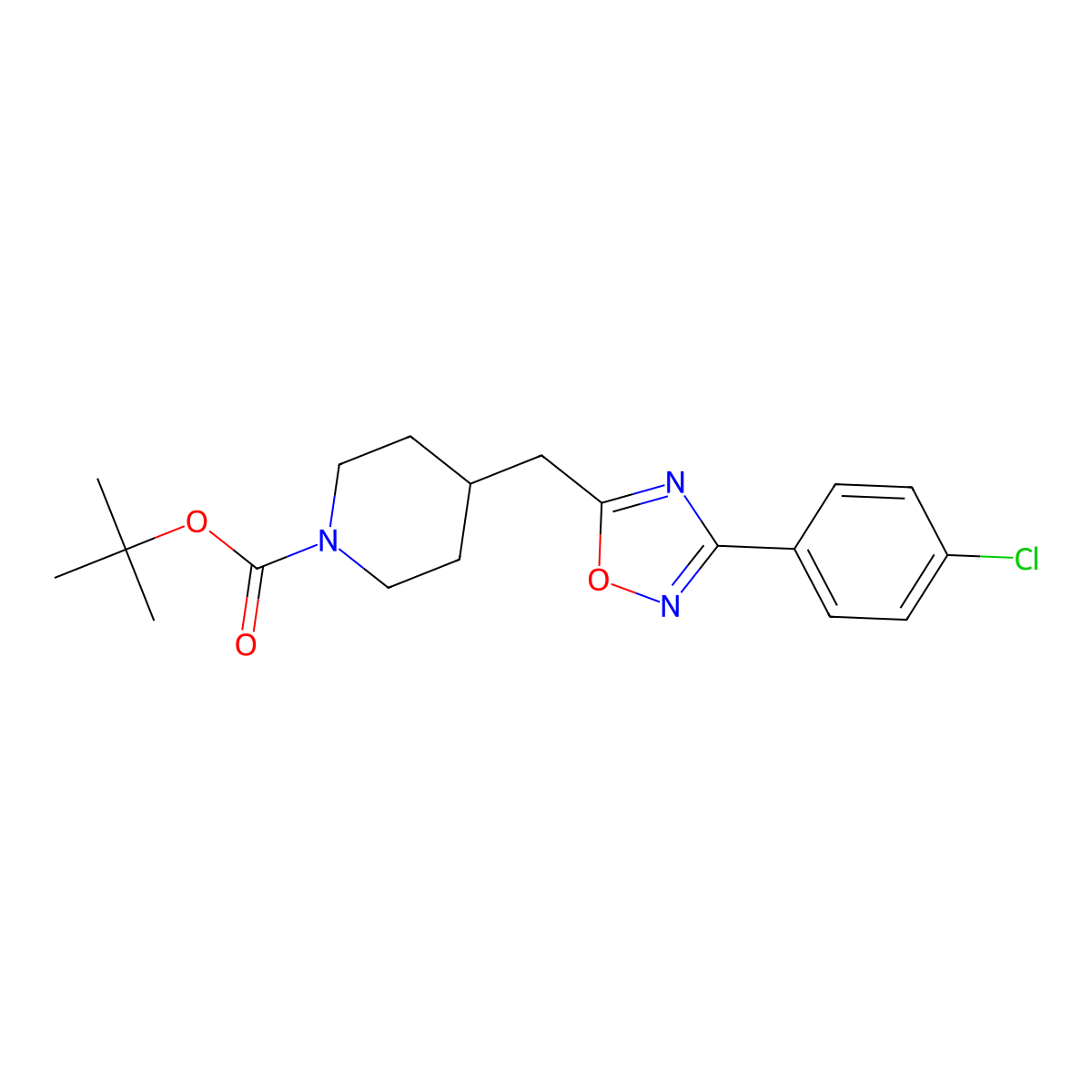 Tert-butyl 4-{[3-(4-chlorophenyl)-1,2,4-oxadiazol-5-yl]methyl}piperidine-1-carboxylate molecular structure, CAS 1984056-13-4