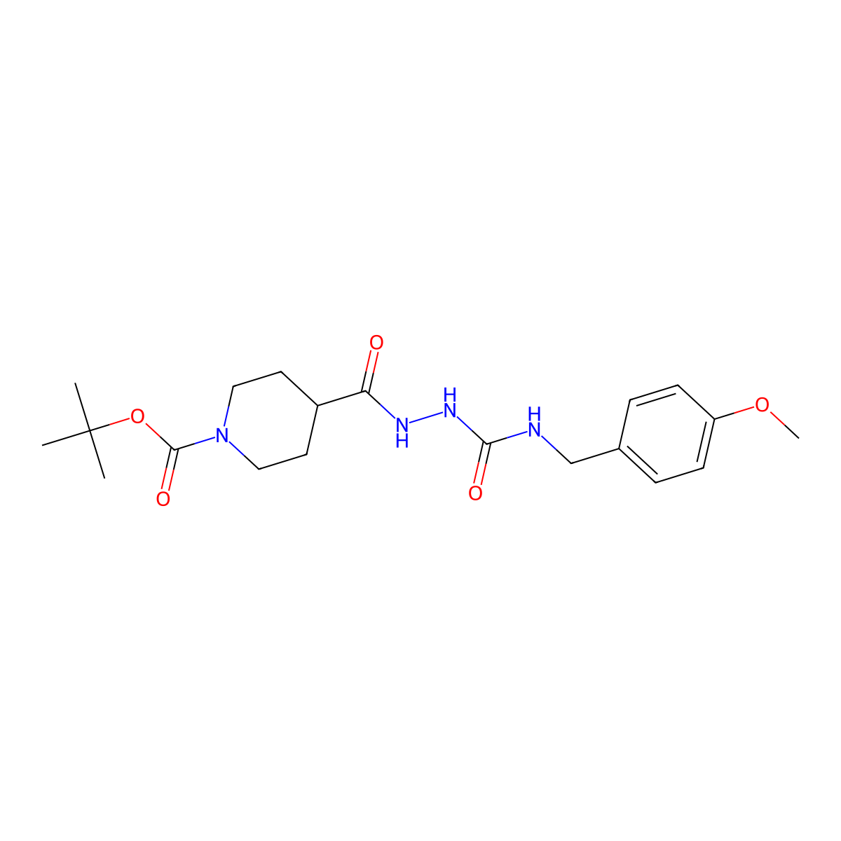 Tert-butyl 4-[(2-{[(4-methoxybenzyl)amino]carbonyl}hydrazino)carbonyl]piperidine-1-carboxylate molecular structure, CAS 1984056-23-6