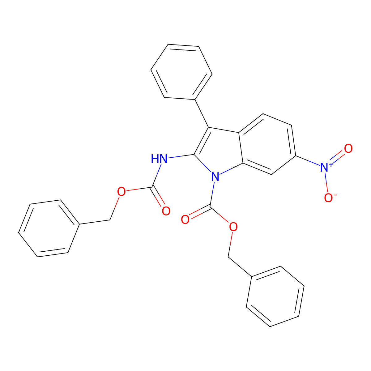 Benzyl 2-(benzyloxycarbonylamino)-6-nitro-3-phenyl-1H-indole-1-carboxylate molecular structure, CAS 1984062-96-5