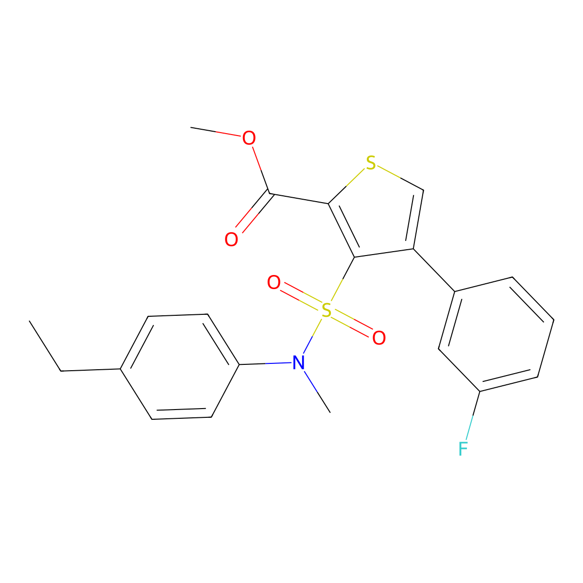 Methyl 3-{[(4-ethylphenyl)(methyl)amino]sulfonyl}-4-(3-fluorophenyl)thiophene-2-carboxylate molecular structure, CAS 1984073-02-0