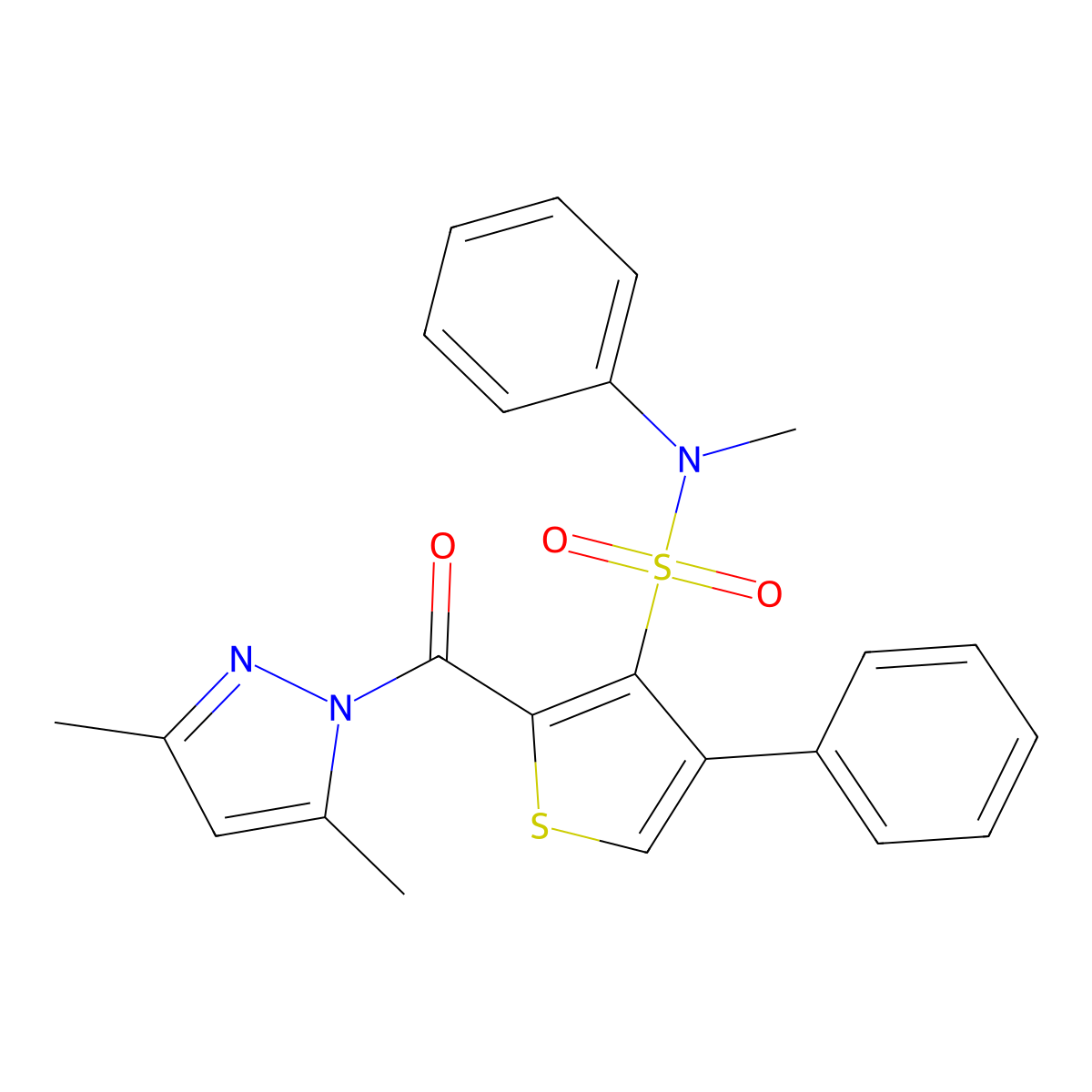 2-(3,5-dimethyl-1H-pyrazole-1-carbonyl)-N-methyl-N,4-diphenylthiophene-3-sulfonamide molecular structure, CAS 1984073-06-4