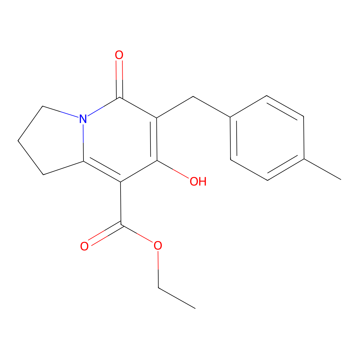 Ethyl 7-hydroxy-6-(4-methylbenzyl)-5-oxo-1,2,3,5-tetrahydroindolizine-8-carboxylate molecular structure, CAS 1984073-38-2