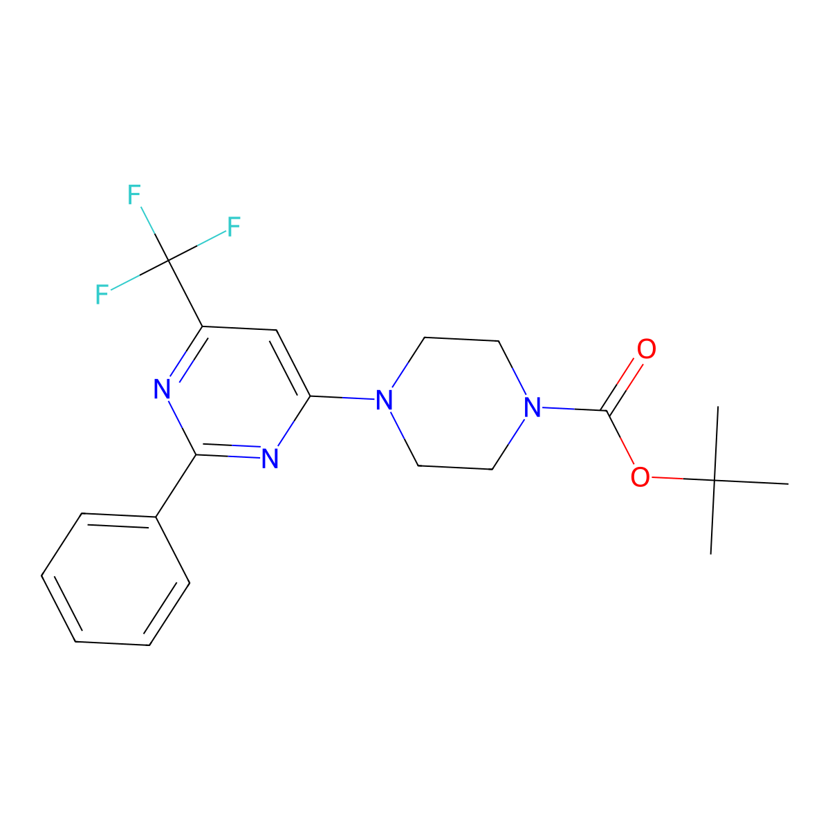 Tert-butyl 4-[2-phenyl-6-(trifluoromethyl)pyrimidin-4-yl]piperazine-1-carboxylate molecular structure, CAS 1984073-83-7