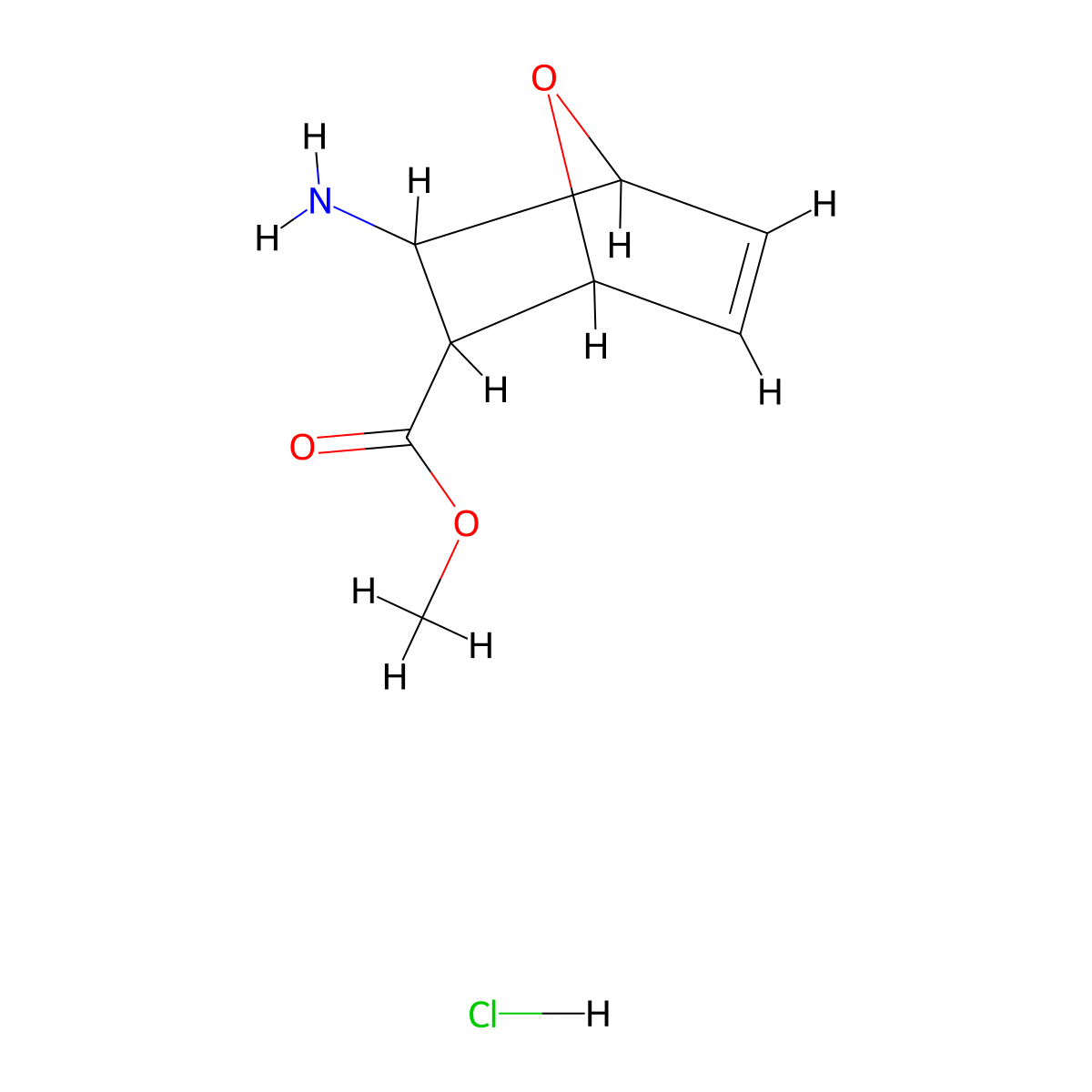 Methyl 3-amino-7-oxabicyclo[2.2.1]hept-5-ene-2-carboxylate hydrochloride molecular structure, CAS 1984136-54-0
