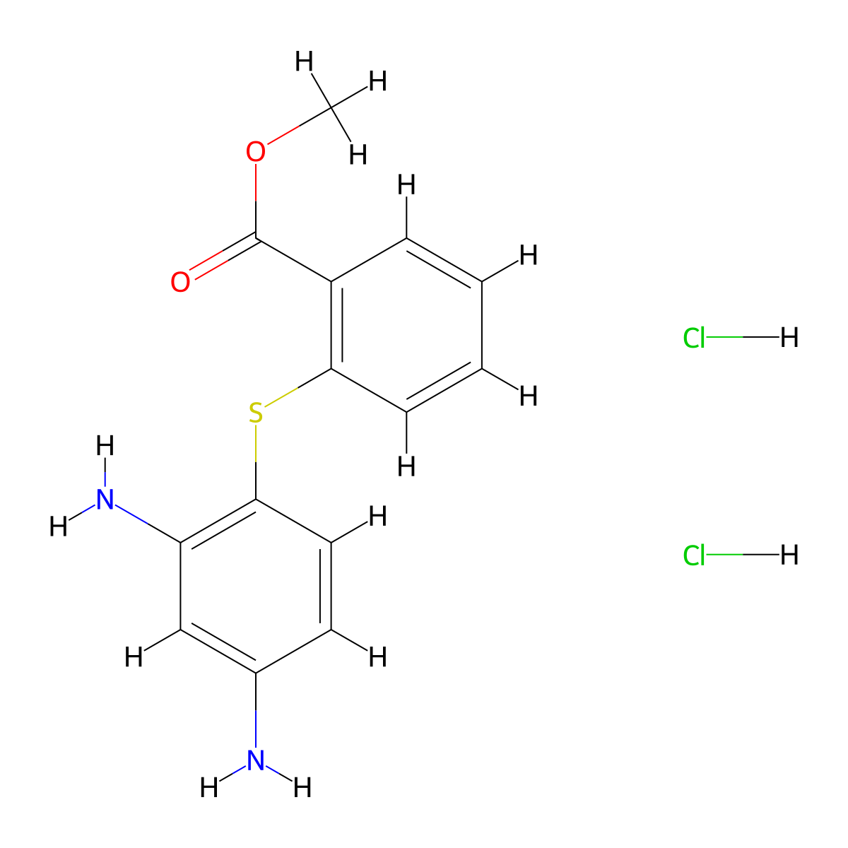 Methyl 2-[(2,4-diaminophenyl)thio]benzoate dihydrochloride molecular structure, CAS 1984136-68-6