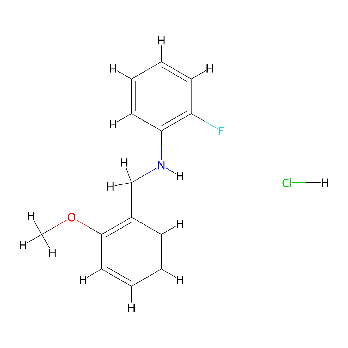 (2-Fluorophenyl)(2-methoxybenzyl)amine hydrochloride molecular structure, CAS 1984136-81-3
