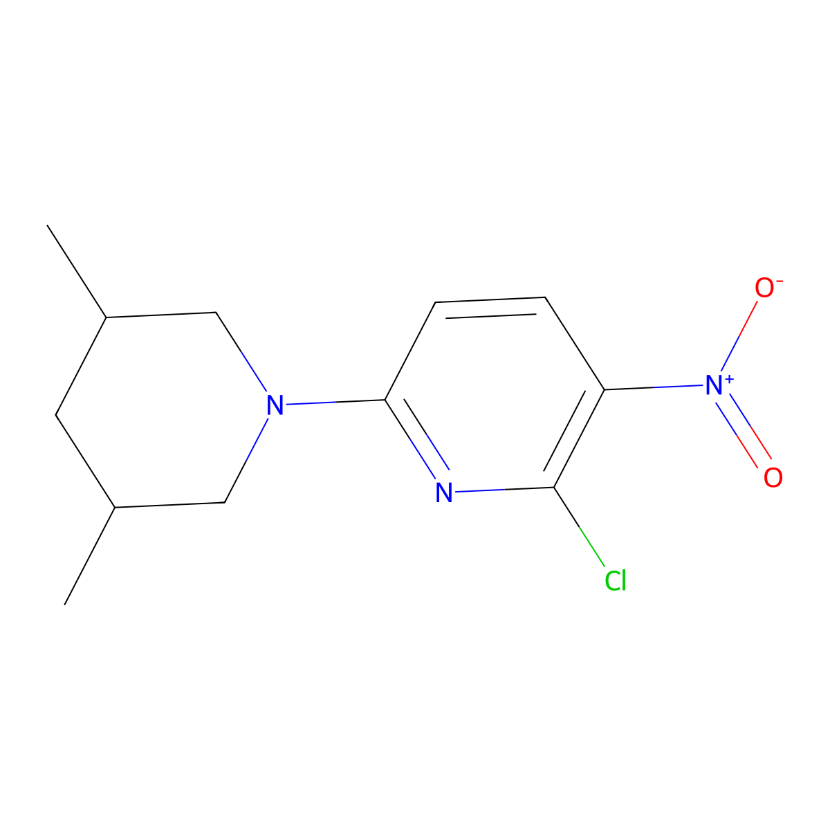 2-Chloro-6-(3,5-dimethylpiperidin-1-yl)-3-nitropyridine molecular structure, CAS 1984137-37-2