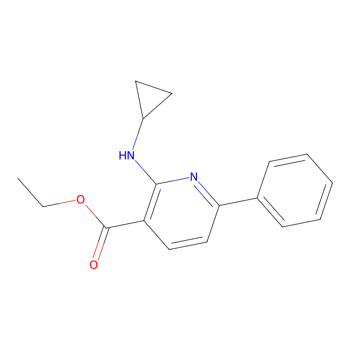Ethyl 2-(cyclopropylamino)-6-phenylnicotinate molecular structure, CAS 1984149-62-3