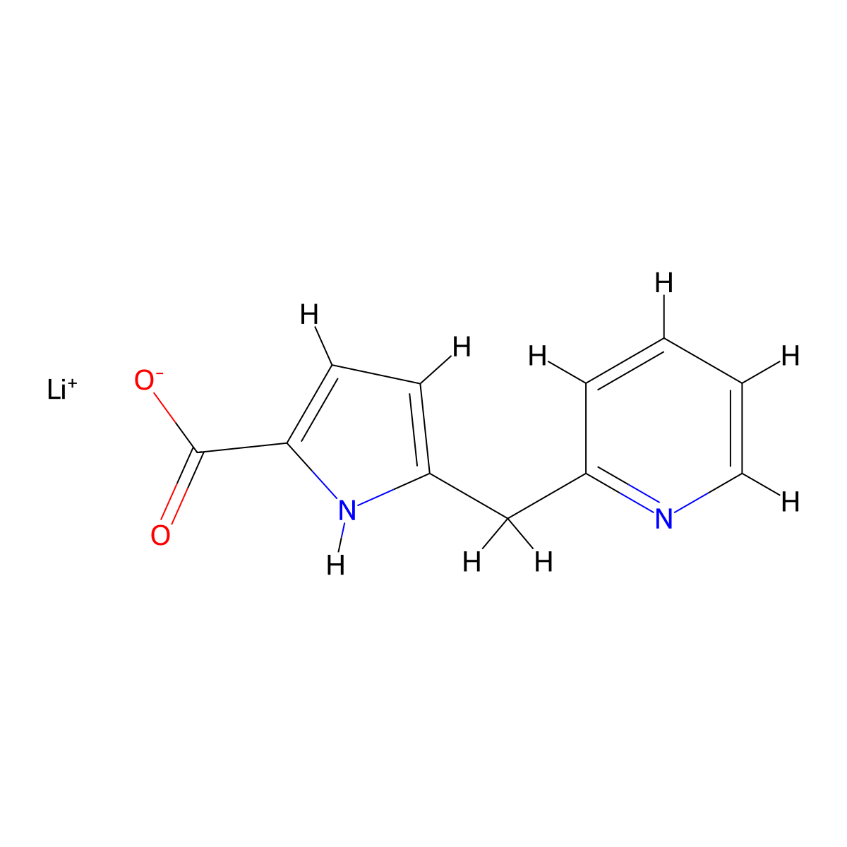 lithium(1+) ion 5-(pyridin-2-ylmethyl)-1H-pyrrole-2-carboxylate molecular structure, CAS 1984165-31-2