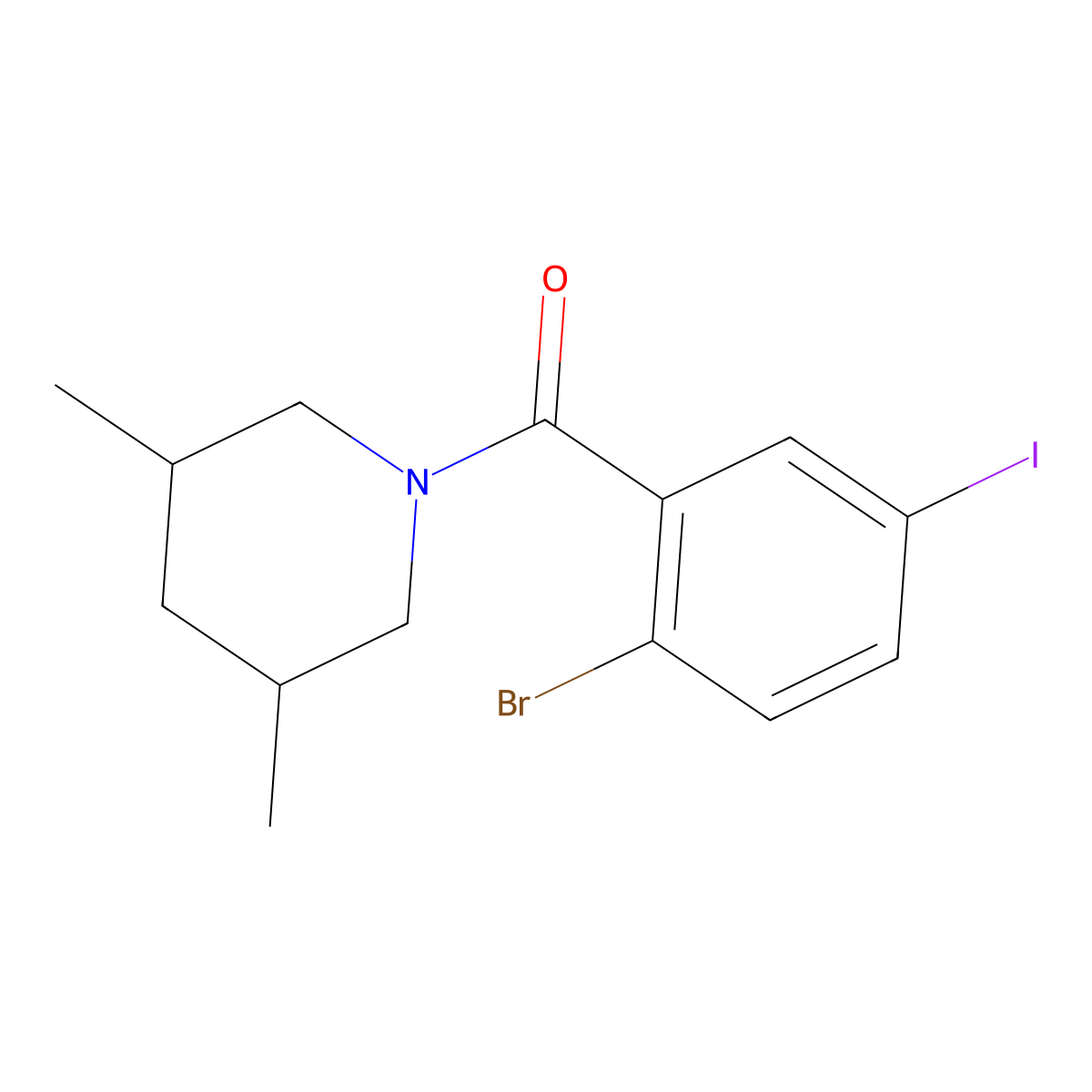 (2-Bromo-5-iodophenyl)(3,5-dimethyl-1-piperidinyl)methanone molecular structure, CAS 1984515-00-5