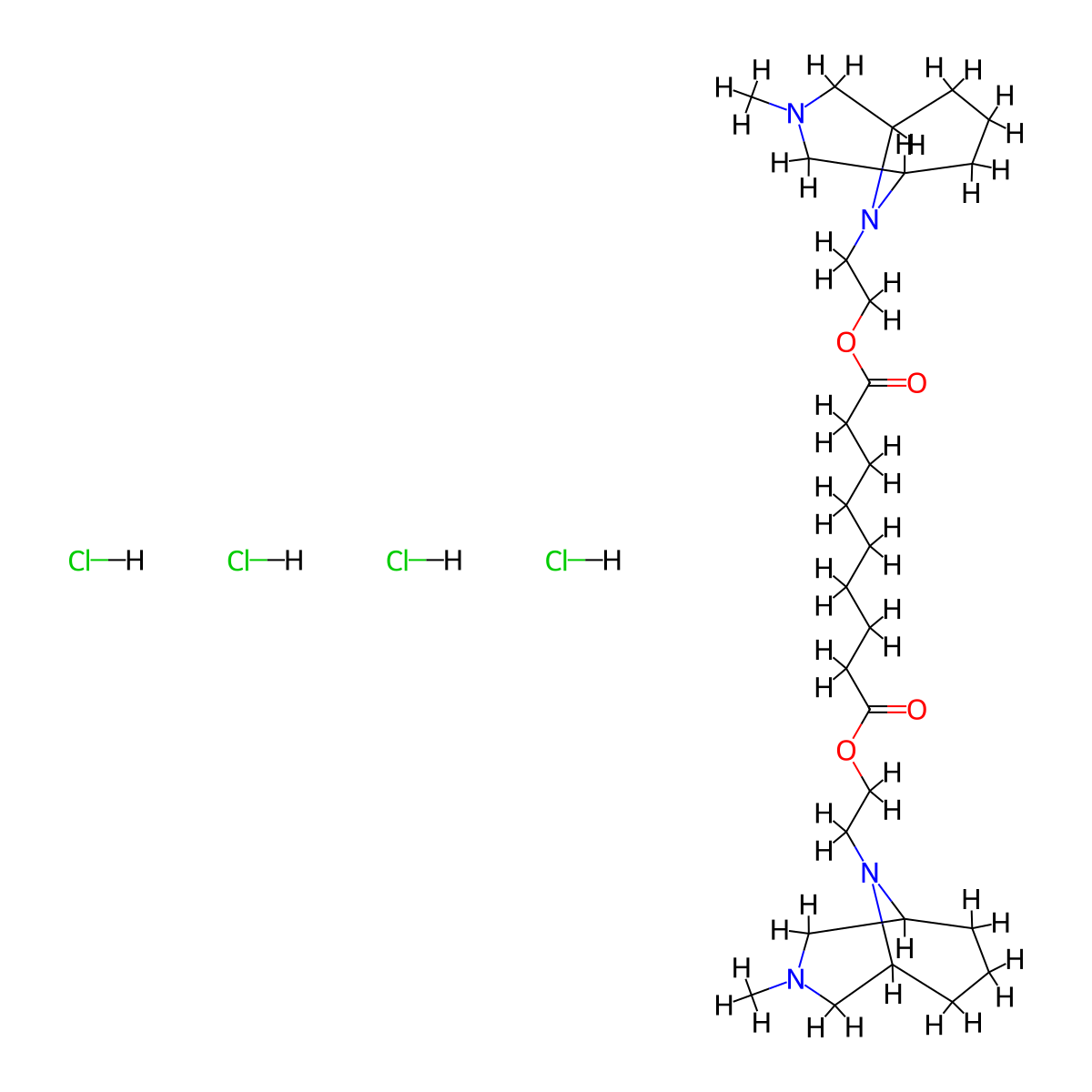 Azelaic acid, bis(2-(3-methyl-3,9-diazabicyclo(3.3.1)non-9-yl)ethyl) ester, hydrochloride, hydrate (1:4:4) molecular structure, CAS 19847-09-7