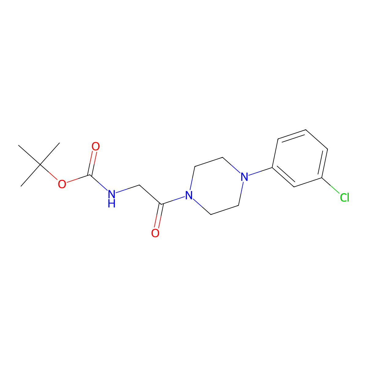 1-Tert-butoxycarbonyl-2-[4-(3-chlorophenyl)piperazin-1-yl]-2-oxoethylamine molecular structure, CAS 1984768-94-6