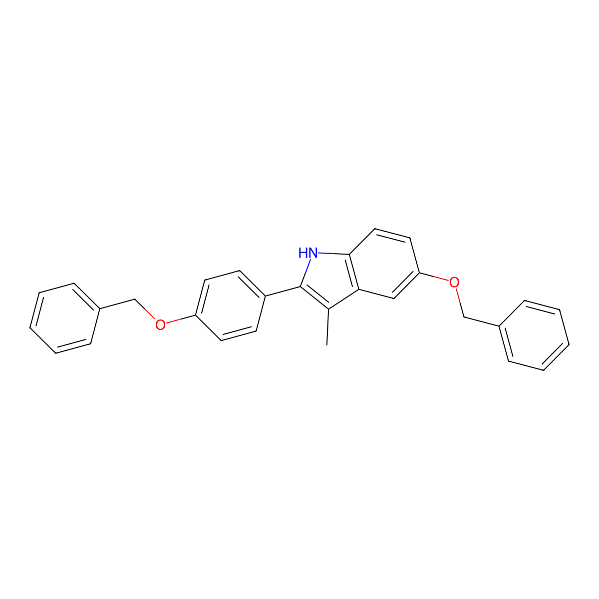 1H-Indole, 3-methyl-5-(phenylmethoxy)-2-[4-(phenylmethoxy)phenyl]- molecular structure, CAS 198479-63-9