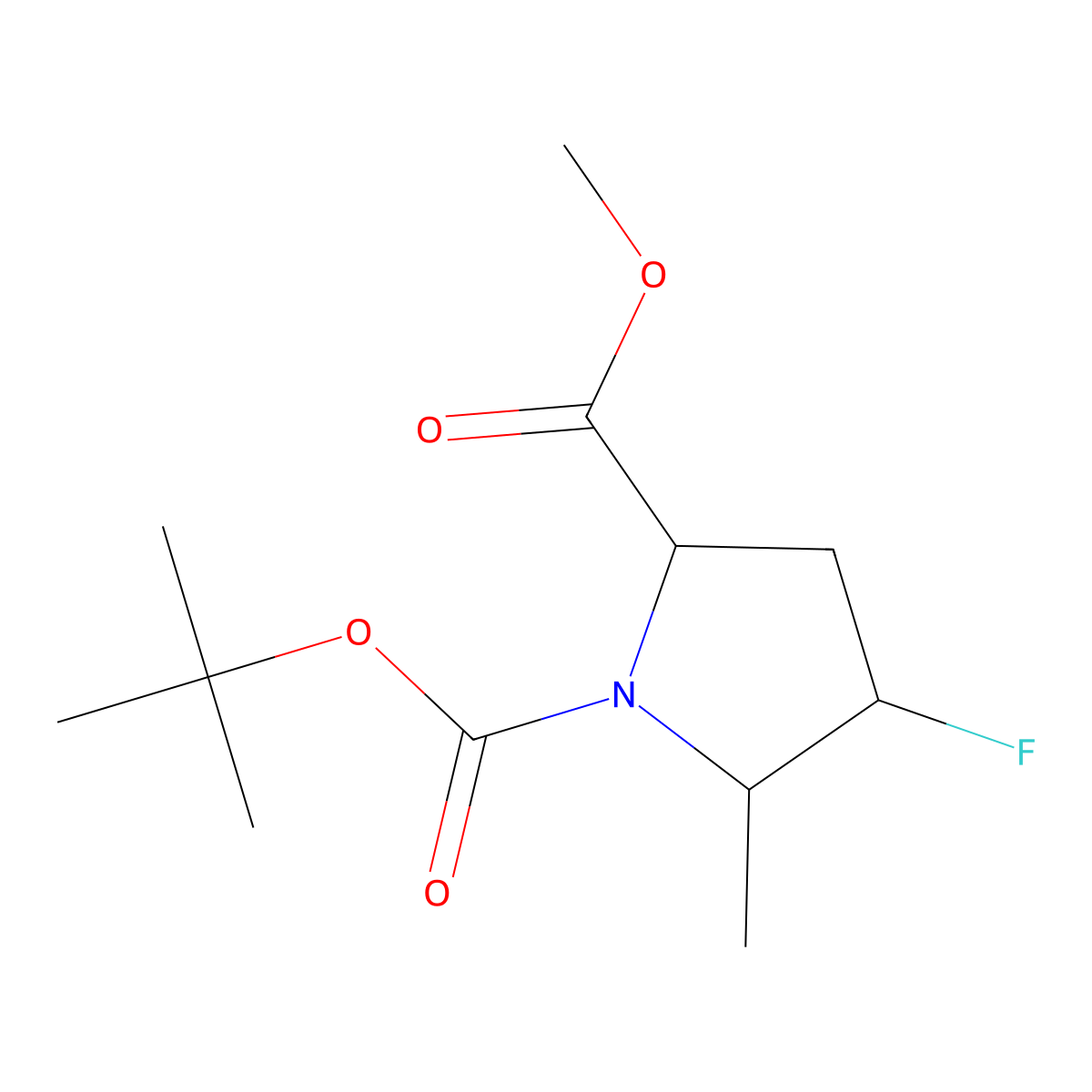 O1-tert-butyl O2-methyl (2S,4R,5S)-4-fluoro-5-methyl-pyrrolidine-1,2-dicarboxylate molecular structure, CAS 1984825-19-5