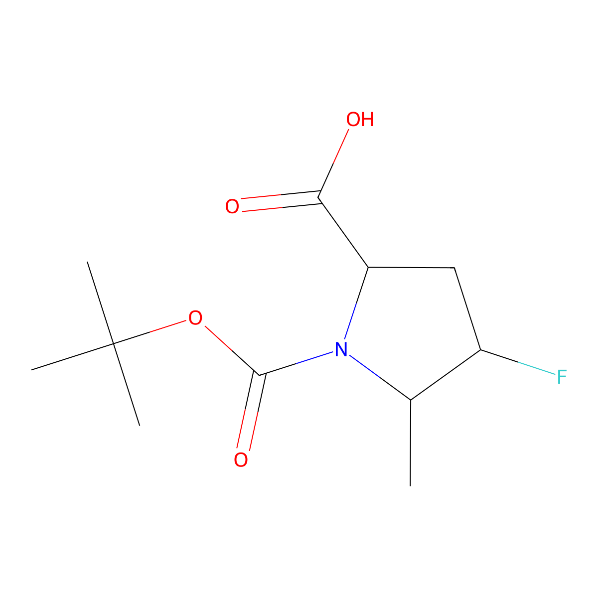 (2S,4R,5S)-1-tert-butoxycarbonyl-4-fluoro-5-methyl-pyrrolidine-2-carboxylic acid molecular structure, CAS 1984825-20-8