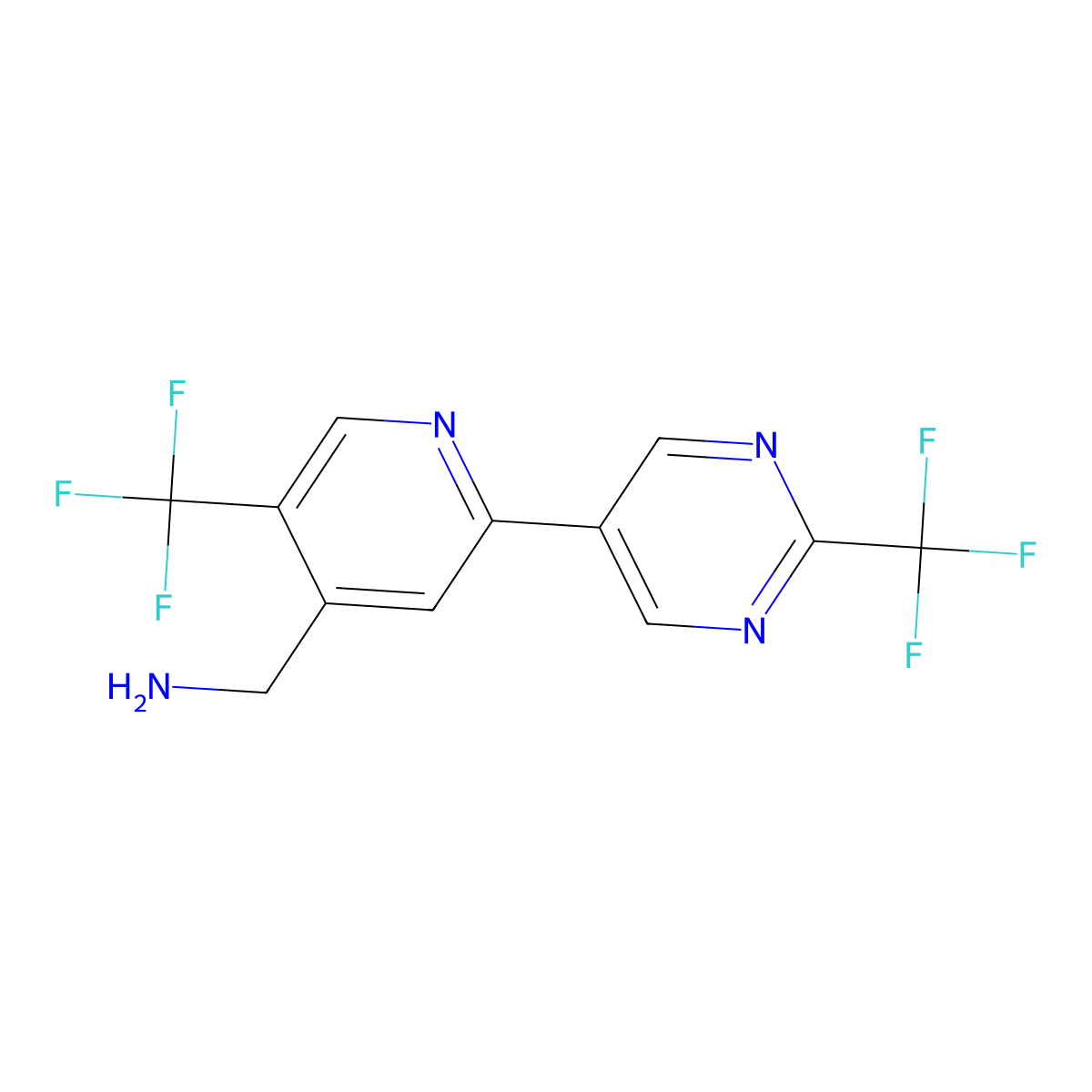 (5-(Trifluoromethyl)-2-(2-(trifluoromethyl)pyrimidin-5-yl)pyridin-4-yl)methanamine molecular structure, CAS 1984827-95-3