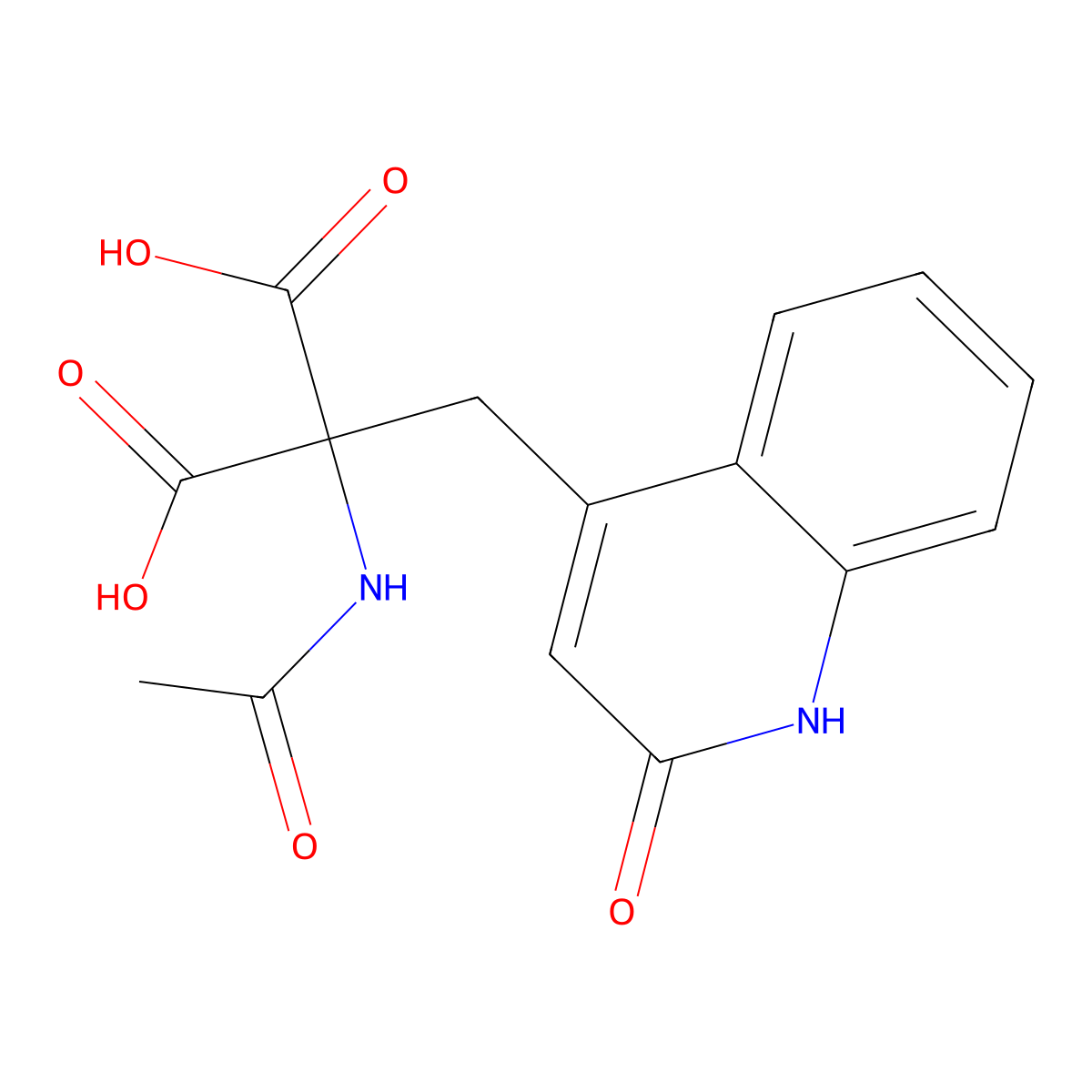 2-Acetamido-2-((2-oxo-1,2-dihydroquinolin-4-yl)methyl)malonic acid molecular structure, CAS 1984832-92-9