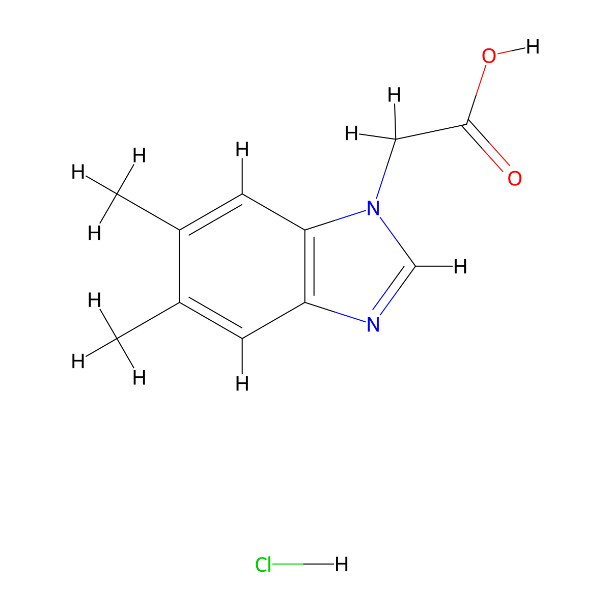 2-(5,6-dimethyl-1H-1,3-benzodiazol-1-yl)acetic acid hydrochloride molecular structure, CAS 198487-78-4