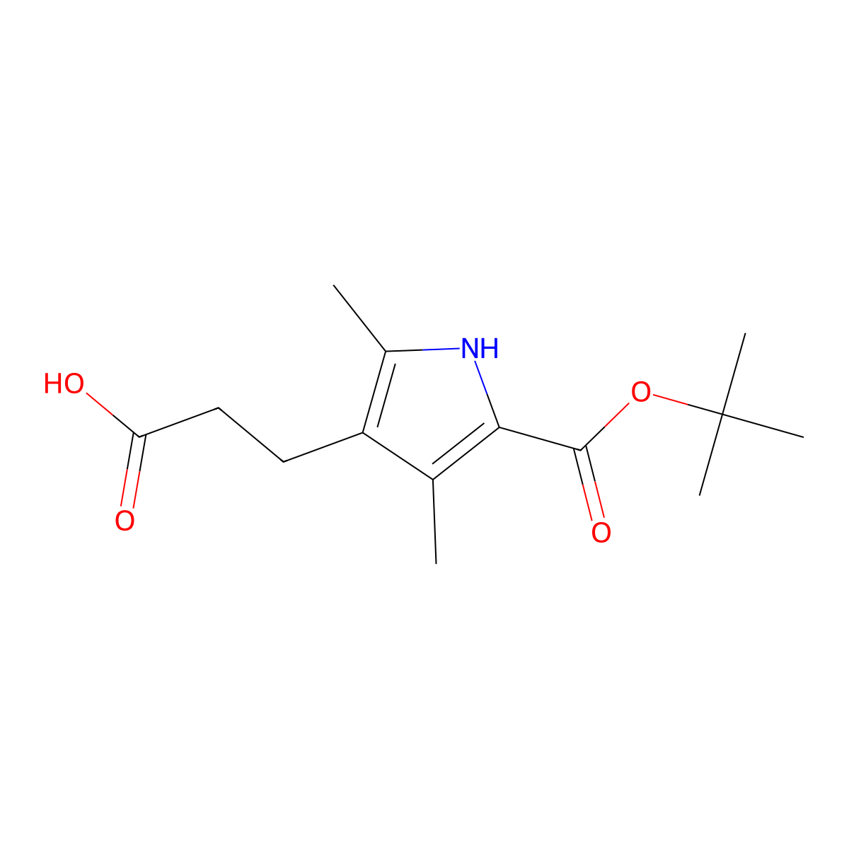 3-(5-(tert-Butoxycarbonyl)-2,4-dimethyl-1H-pyrrol-3-yl)propanoic acid molecular structure, CAS 198488-13-0