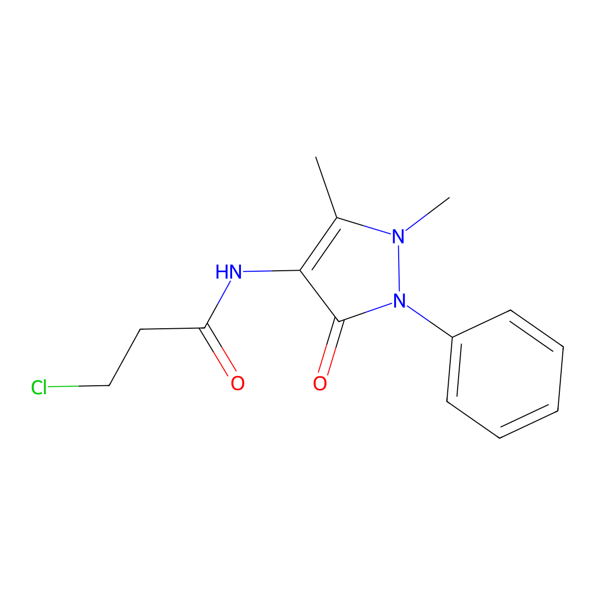 3-chloro-N-(1,5-dimethyl-3-oxo-2-phenyl-2,3-dihydro-1H-pyrazol-4-yl)propanamide molecular structure, CAS 19854-82-1