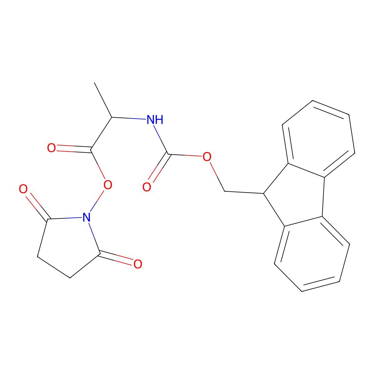 N-alpha-(9-Fluorenylmethyloxycarbonyl)-D-alanine succinimidyl ester (Fmoc-D-Ala-OSu) molecular structure, CAS 198543-47-4