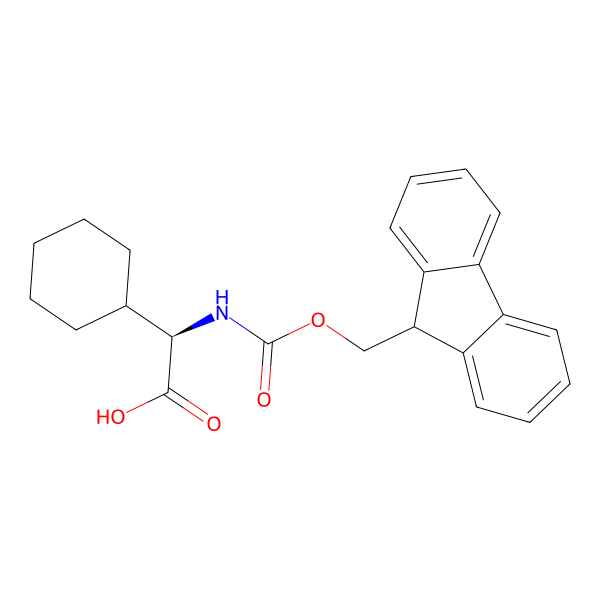 (R)-2-((((9H-Fluoren-9-yl)methoxy)carbonyl)amino)-2-cyclohexylacetic acid molecular structure, CAS 198543-96-3