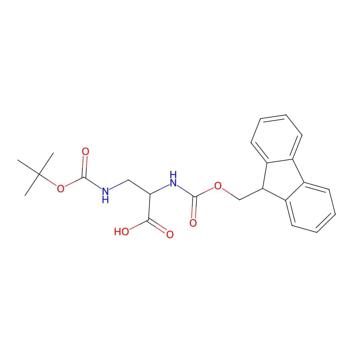 3-((tert-Butoxy(hydroxy)methylidene)amino)-N-(((9H-fluoren-9-yl)methoxy)(hydroxy)methylidene)alanine molecular structure, CAS 198544-42-2