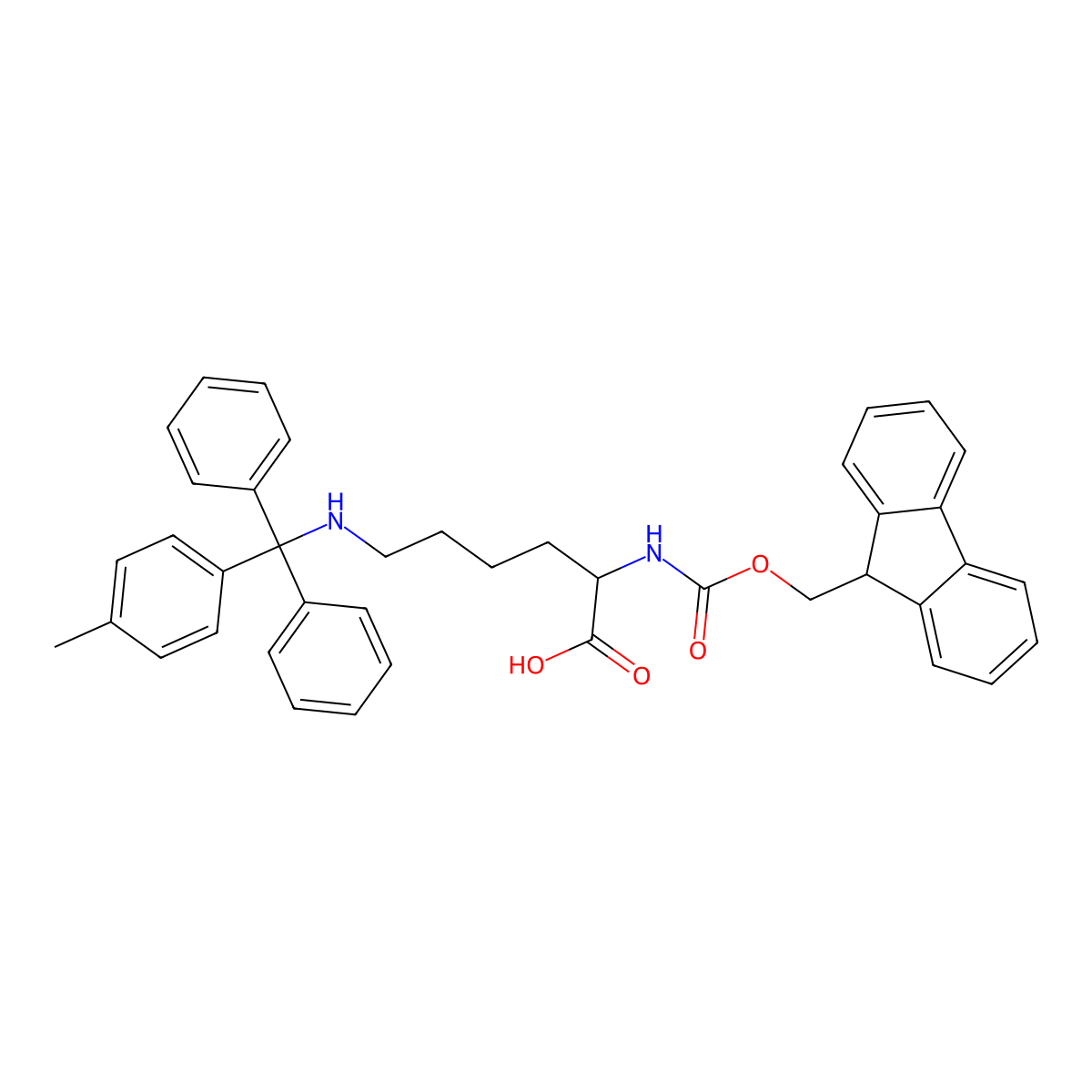 (R)-2-((((9H-Fluoren-9-yl)methoxy)carbonyl)amino)-6-((diphenyl(p-tolyl)methyl)amino)hexanoic acid molecular structure, CAS 198544-94-4