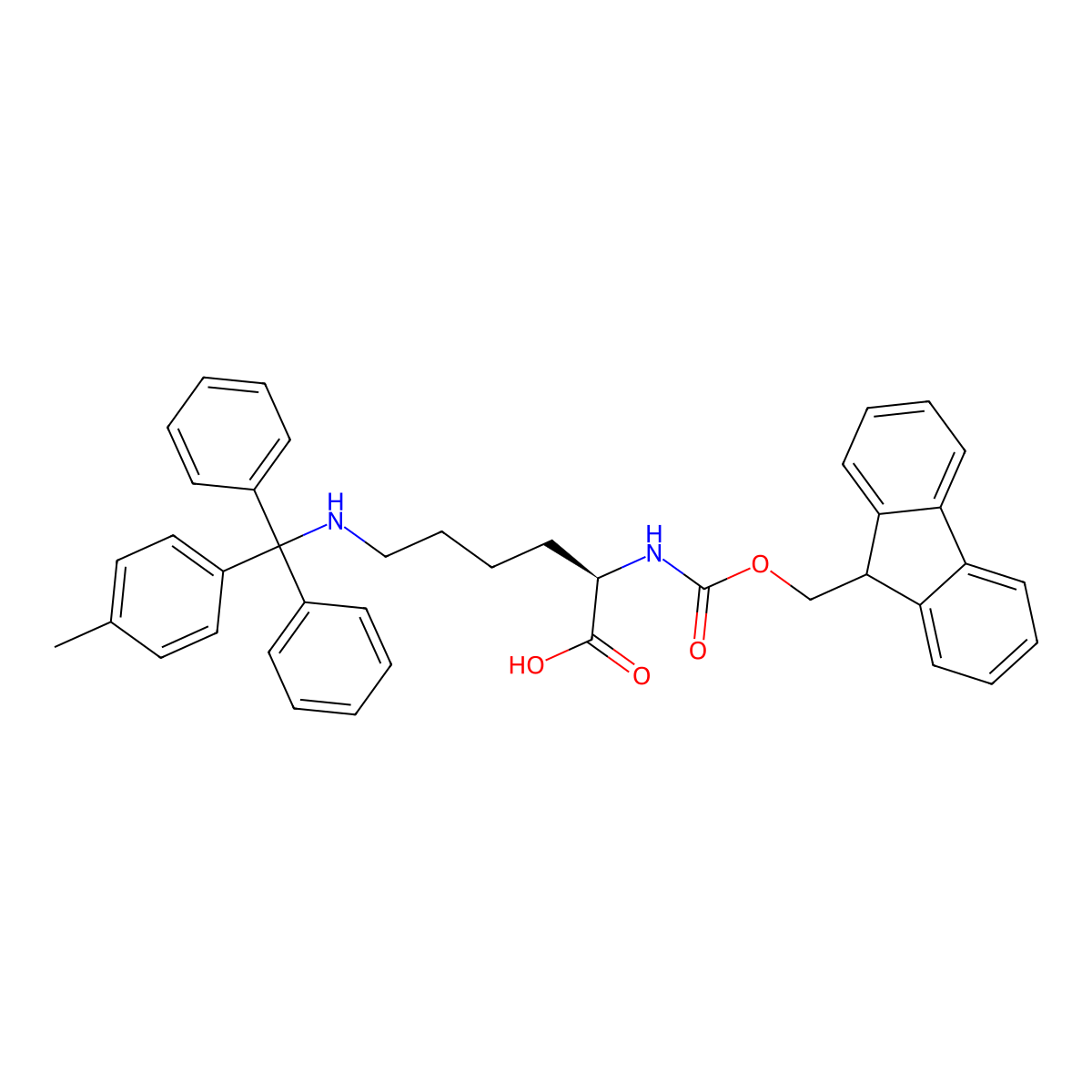 (R)-2-((((9H-Fluoren-9-yl)methoxy)carbonyl)amino)-6-((diphenyl(p-tolyl)methyl)amino)hexanoic acid molecular structure, CAS 198544-94-4