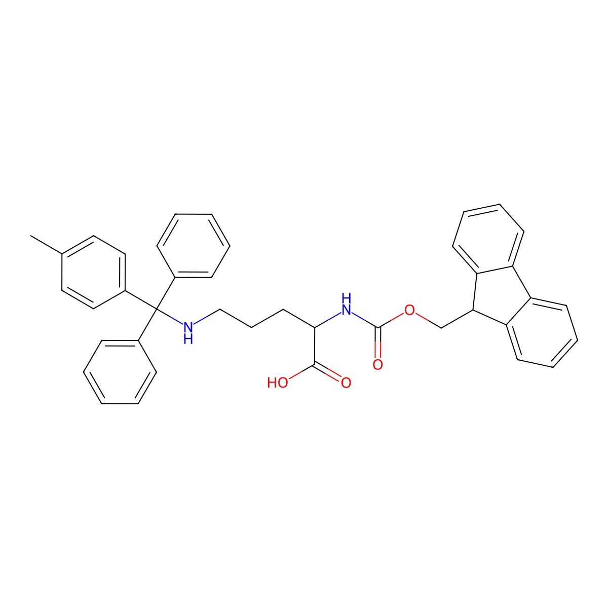 (R)-2-((((9H-Fluoren-9-yl)methoxy)carbonyl)amino)-5-((diphenyl(p-tolyl)methyl)amino)pentanoic acid molecular structure, CAS 198545-20-9