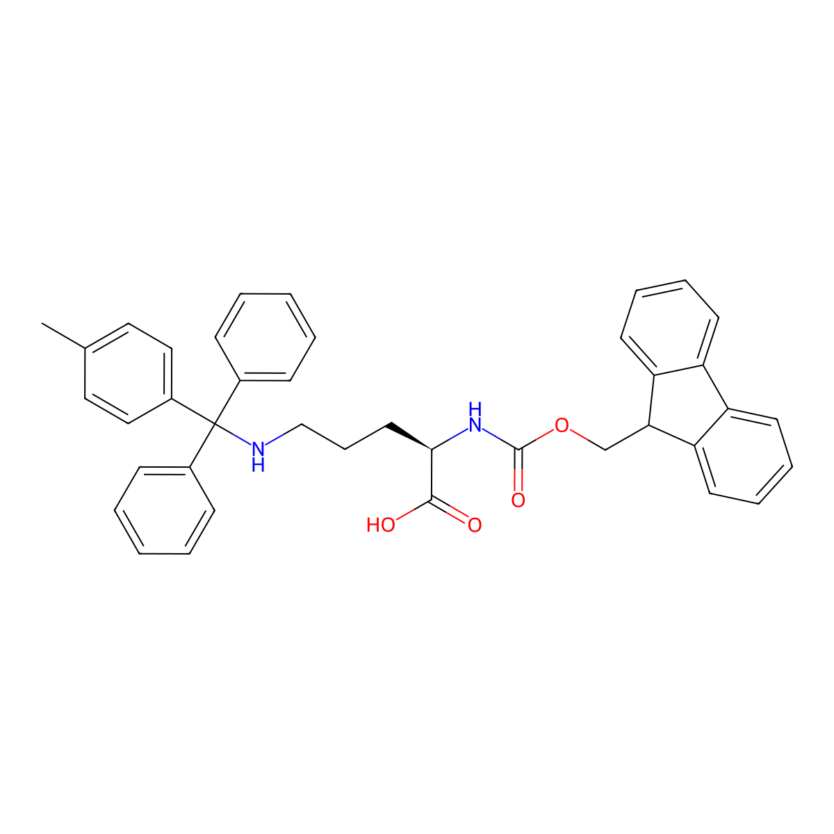 (R)-2-((((9H-Fluoren-9-yl)methoxy)carbonyl)amino)-5-((diphenyl(p-tolyl)methyl)amino)pentanoic acid molecular structure, CAS 198545-20-9