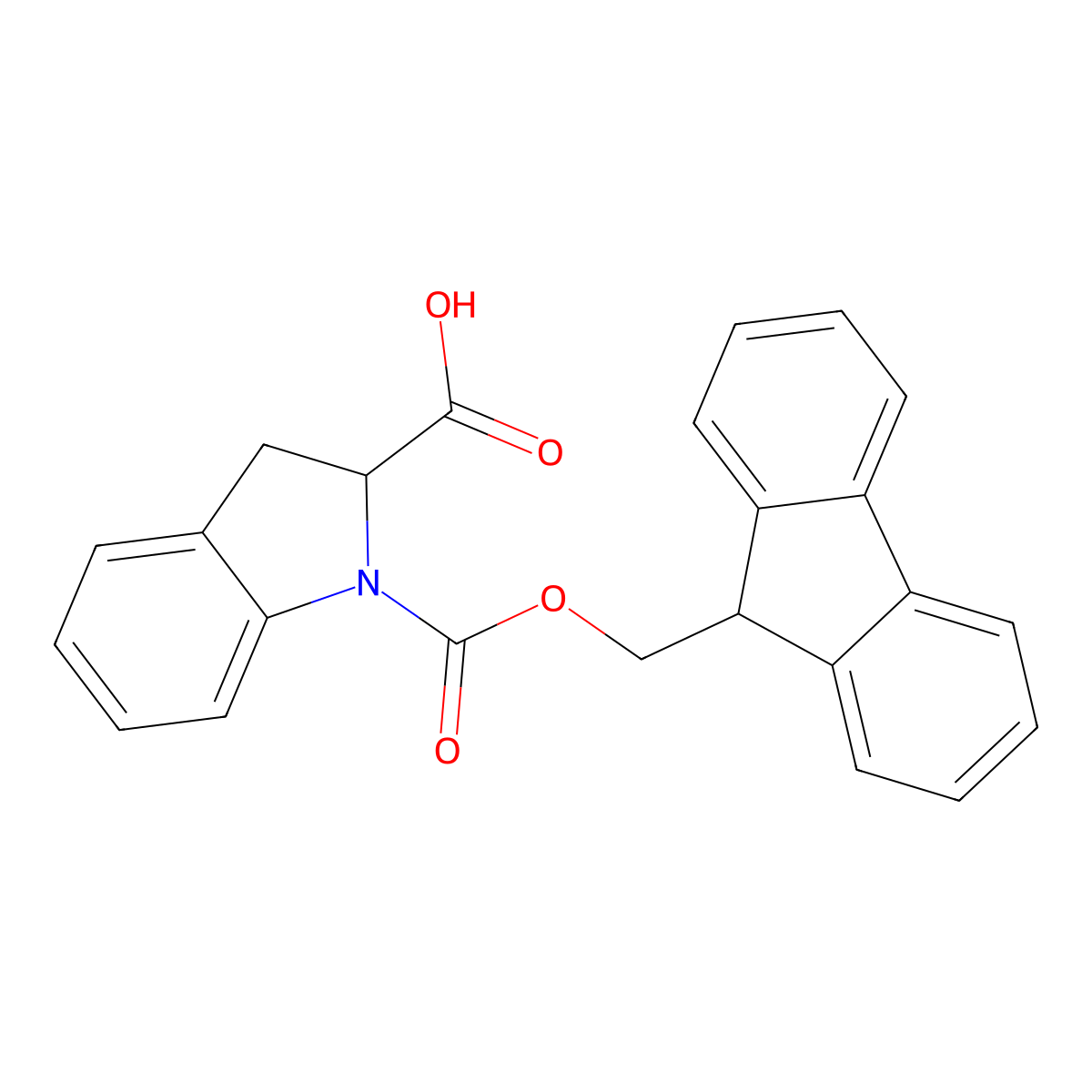 (2S)-1-(((9H-fluoren-9-yl)methoxy)carbonyl)-2,3-dihydro-1H-indole-2-carboxylic acid molecular structure, CAS 198560-38-2